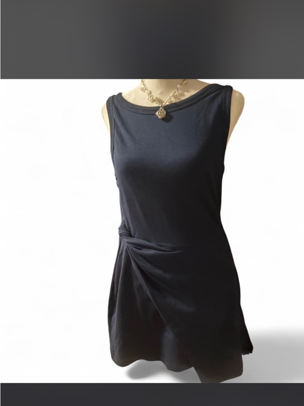 Classic Navy Sleeveless Twist-Waist Dress with shorts under